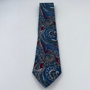 Italianissimo Red Blue White Paisley Polyester Neck Tie Men's 59"